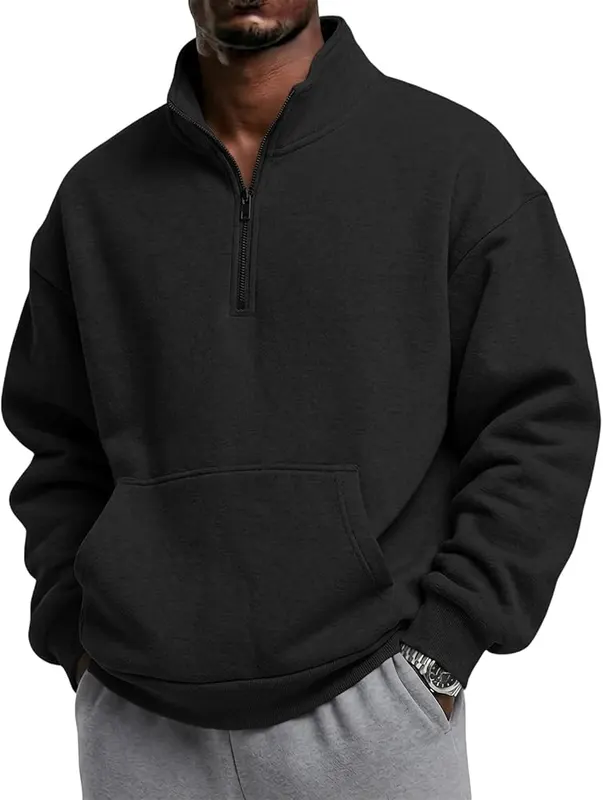 1/4 Zip Pullover Mens Retro Warm Fleece