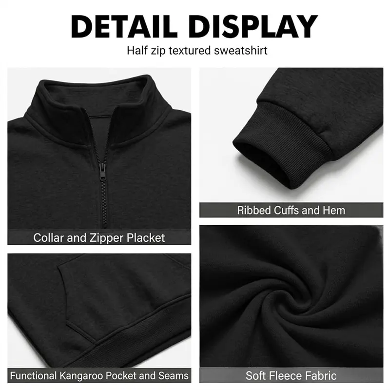 1/4 Zip Pullover Mens Retro Warm Fleece – product photo 5 of 6