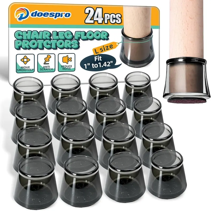 1 doespro 24 Pcs Silicone Chair Leg Floor Protectors