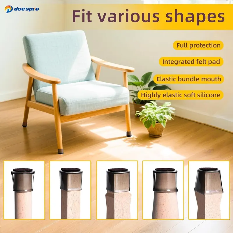 1 doespro 24 Pcs Silicone Chair Leg Floor Protectors – Stretchable Fit a Range of Sizes