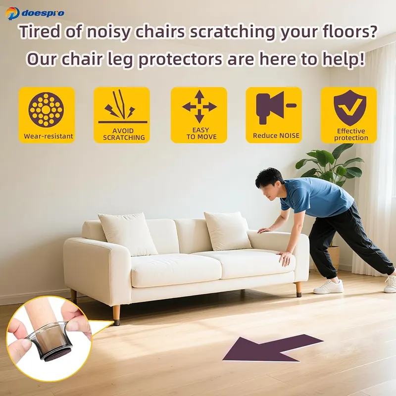 1 doespro 24 Pcs Silicone Chair Leg Floor Protectors – Easy to Install and Slide