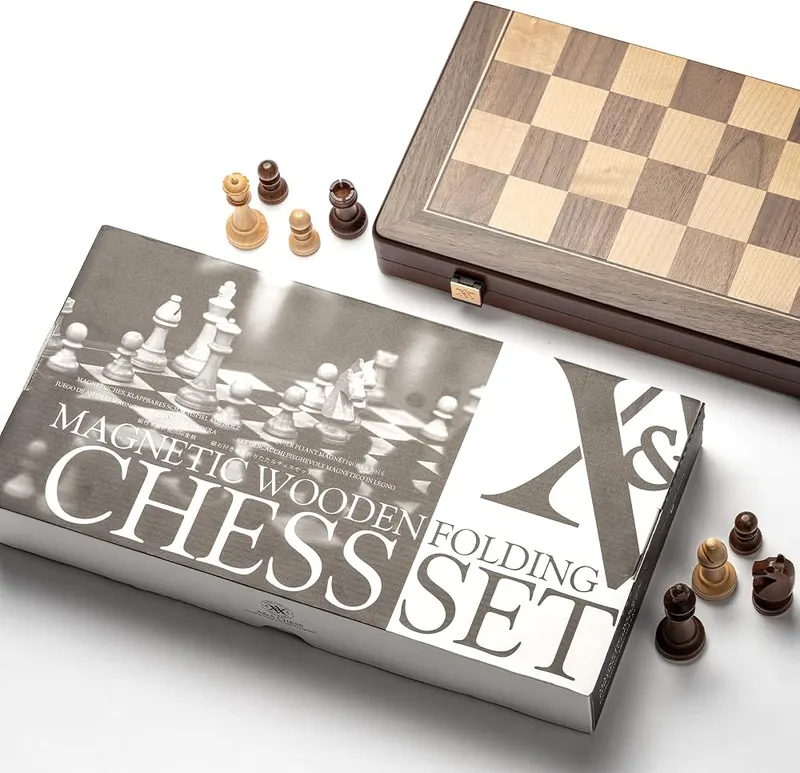 A&A 15″ Magnetic Wooden Chess Set – Includes two extra queens