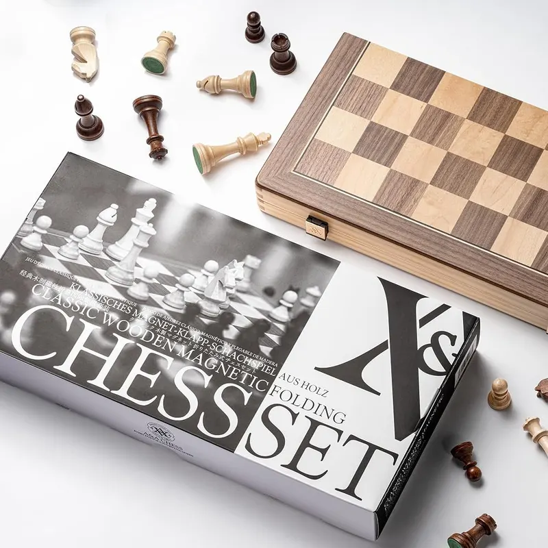 A&A 15″ Magnetic Wooden Chess Set Light – Two extra queens included