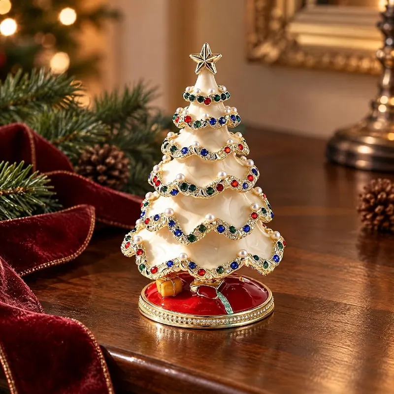 ELMWODHJ 3.74in Exquisite Christmas Tree Shaped Trinket in White