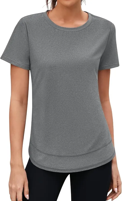 3rd hill Womens Workout Tops Short Sleeve Crewneck – 92% polyester, 8% spandex