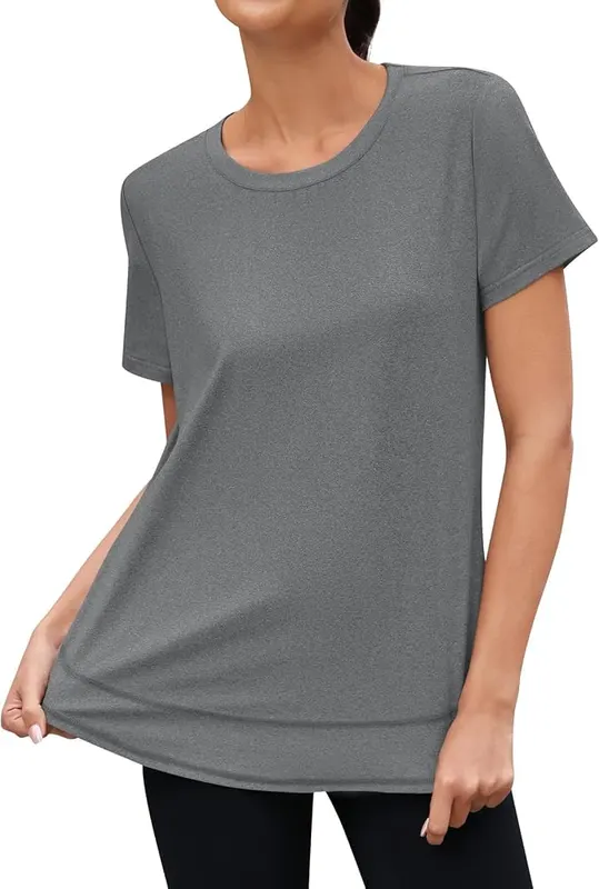 3rd hill Womens Workout Tops Short Sleeve Crewneck – Loose fit with curved hem