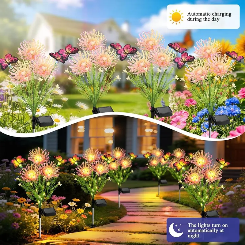 4 Pack Solar Butterfly Spider Lily Lights – Solar powered outdoor lighting