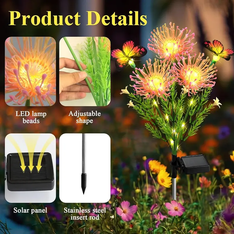4 Pack Solar Butterfly Spider Lily Lights – Weather resistant IP65 waterproof build