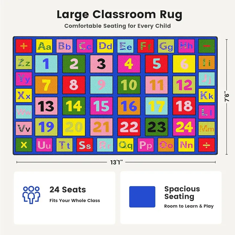 ABCarpet Number Classroom Rug – Large seven foot by thirteen foot size