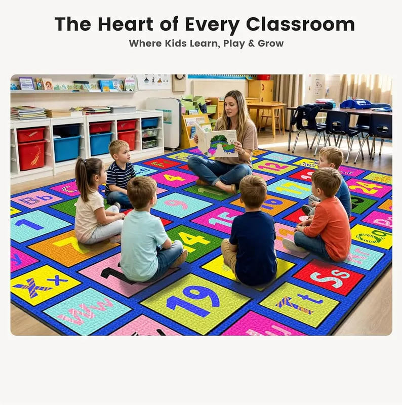 ABCarpet Number Classroom Rug – Certified fire resistant nylon material