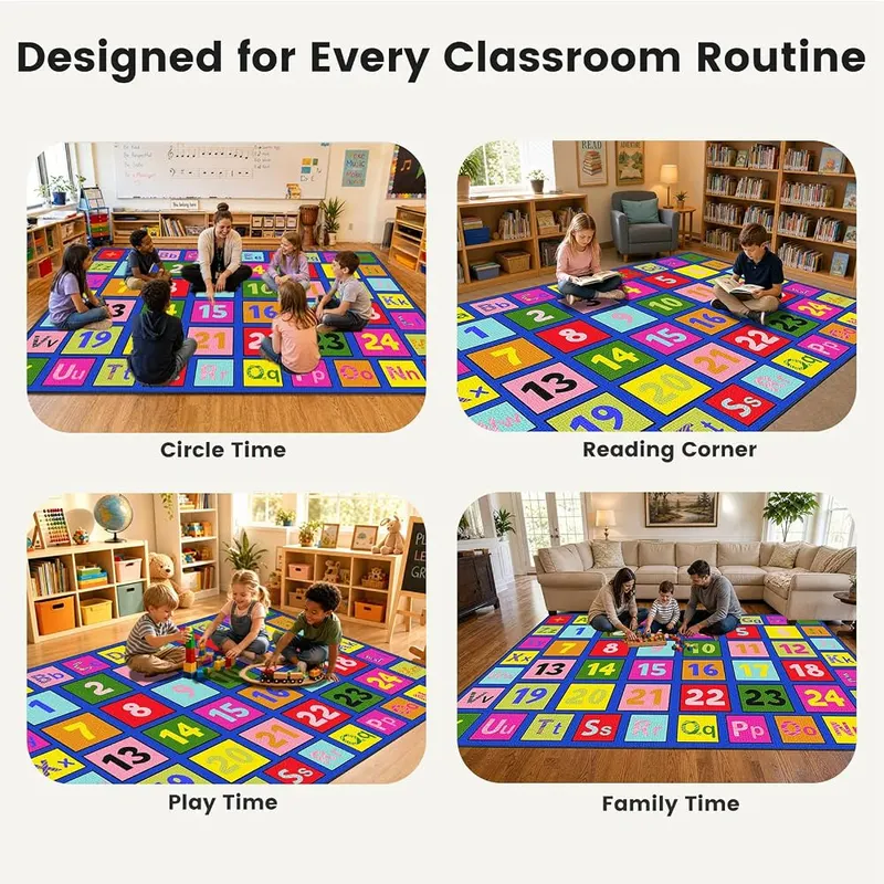 ABCarpet Number Classroom Rug – Non slip rubber backing for safety