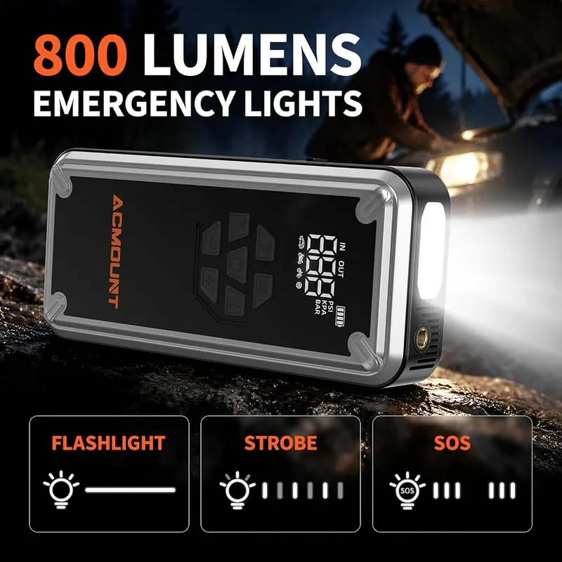 ACMOUNT W160 5000A Jump Starter – Dual USB power bank outputs