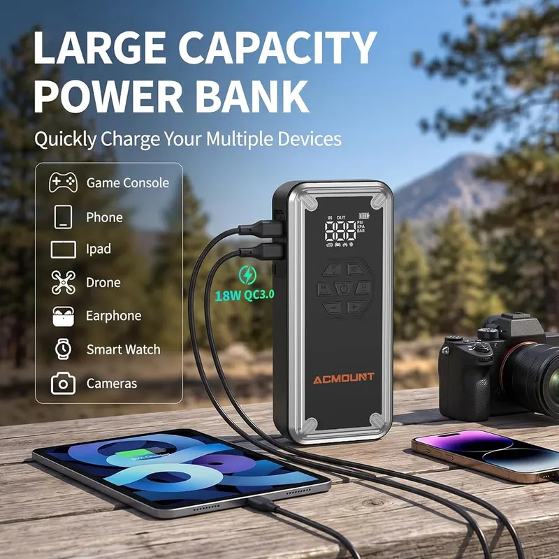 ACMOUNT W160 5000A Jump Starter – Flashlight with 3 LED modes
