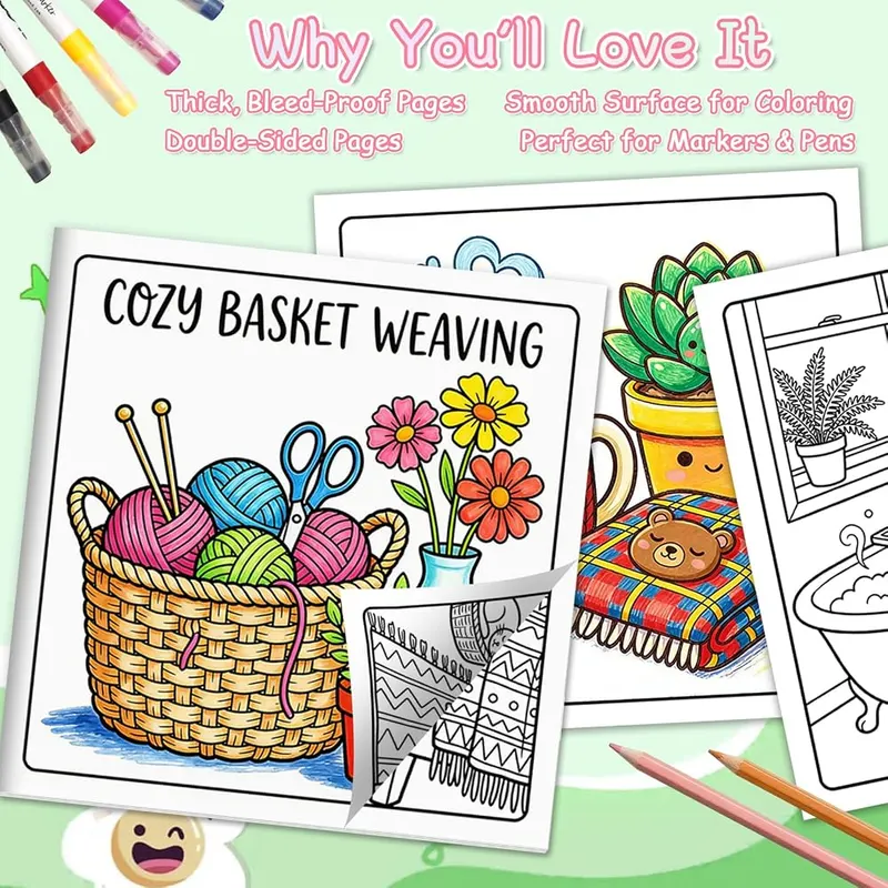 ADEVIAN 2Pcs Bold and Easy Cozy Cute – Mindfulness Coloring Book for Adults