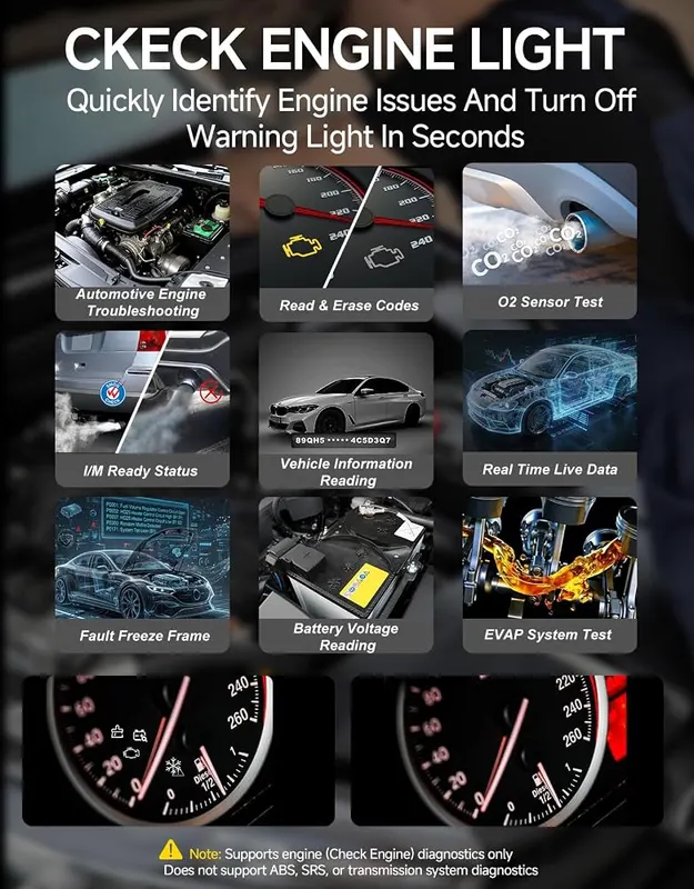 AERMOTOR OBD2 Scanner O2 – 10,000+ code lookup on device