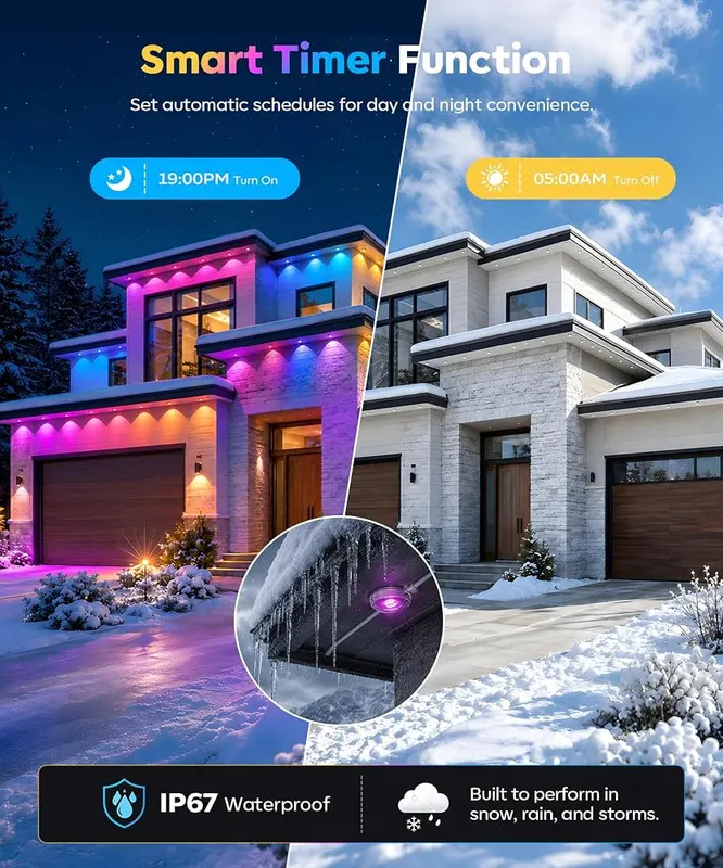 AFSVTTS Permanent Outdoor Lights – Includes mounting clips and heavy-duty tape