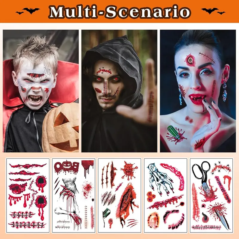 AHOZEE 50 Sheets Halloween Scar Tattoos Temporary – Realistic & NaturalOur halloween temporary tattoos are very
