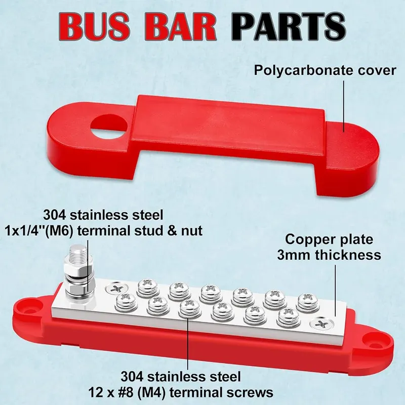 Aienxn Bus Bar 12V 150A 1/4″ Stud – 1/4 inch M6 stud on each