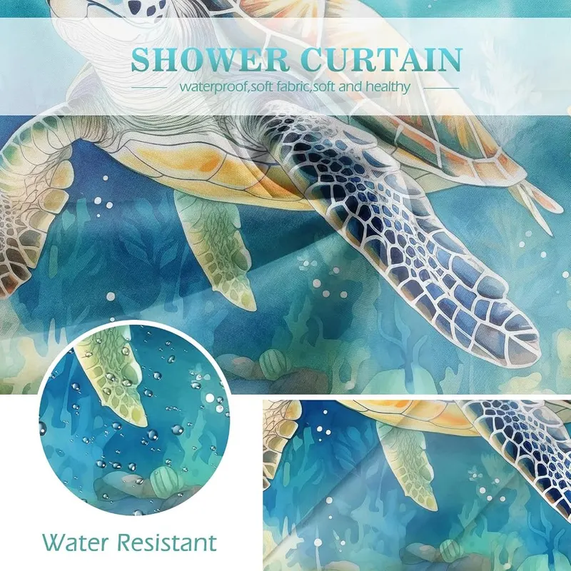 Aimego Sea Turtle Shower Curtain – Weighted Hem Unique Design