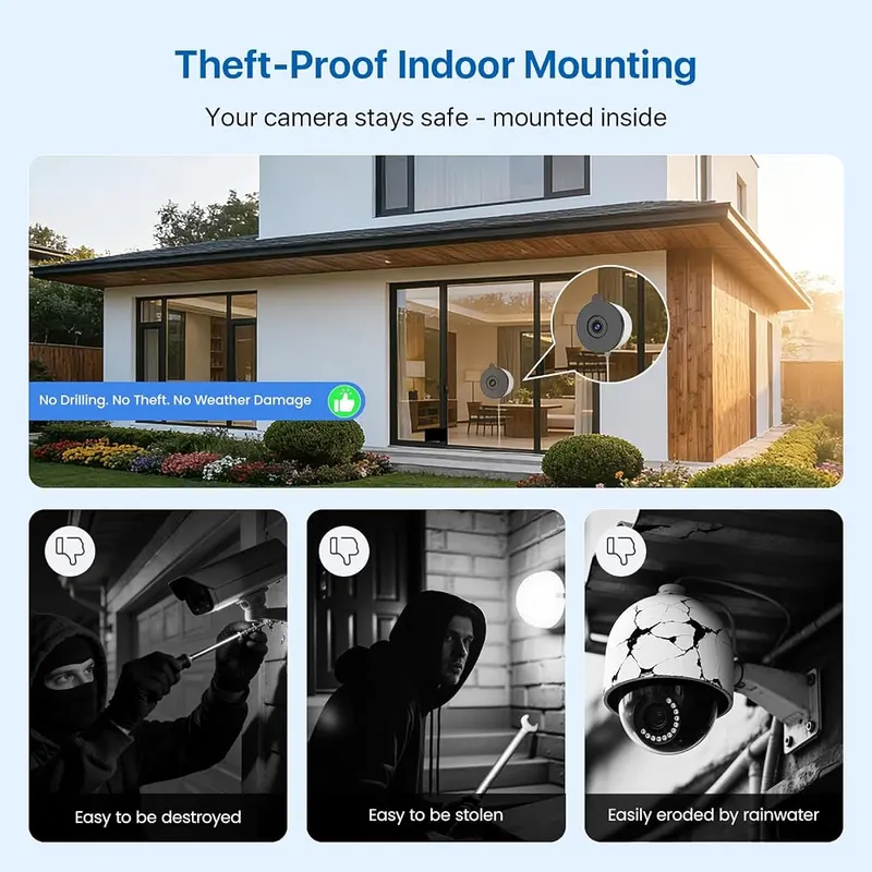 AKINGUAR 2K 3MP Window Security Camera – 2K 3MP Ultra HD & Full Color Night Vision
