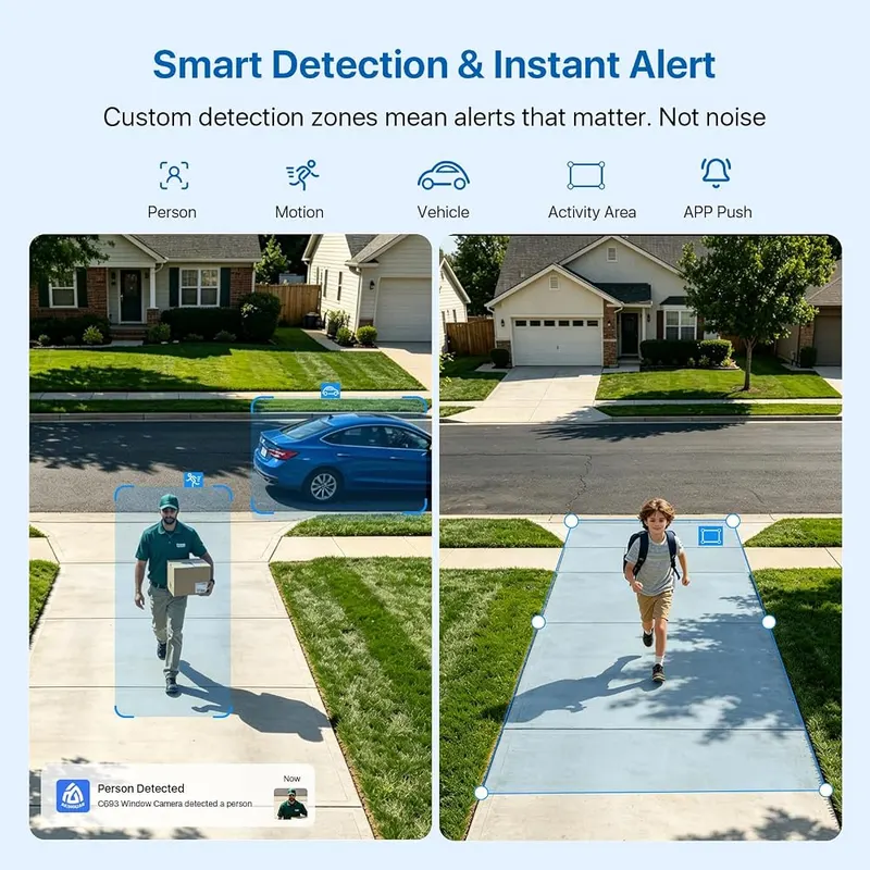 AKINGUAR 2K 3MP Window Security Camera – Local Storage, No Subscription Required & Multi-User Sharing