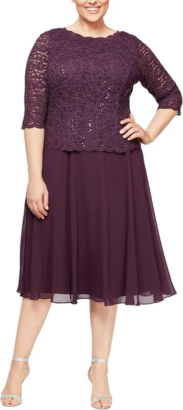 Alex Evenings womens Plus Size Tea-length Lace Mock