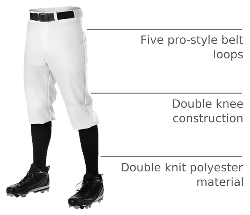 Alleson Athletic Baseball Knicker Pant White – Traditional Knicker Length Pant With Covered Elastic Bottoms