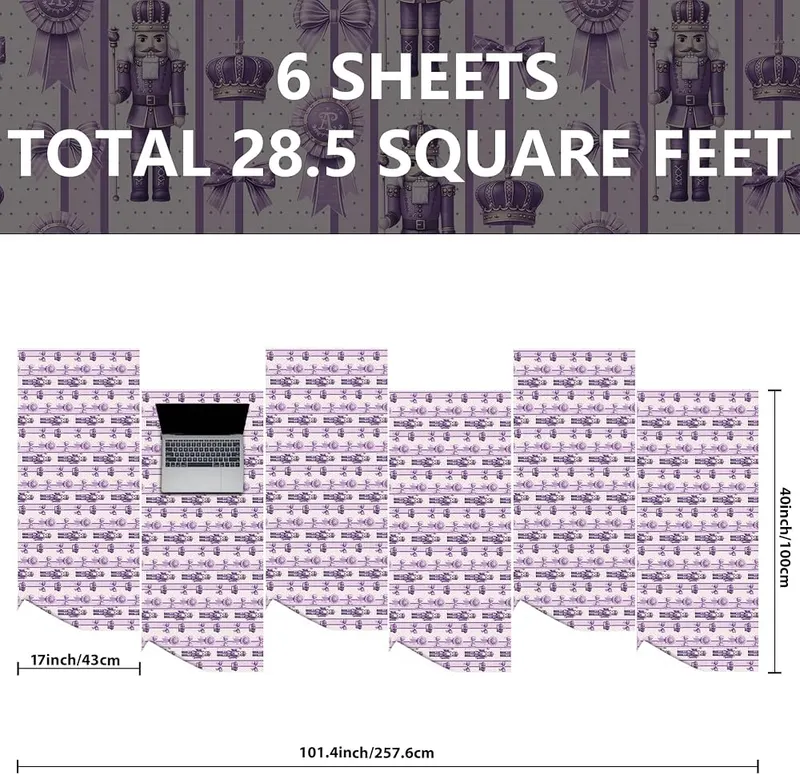 Altarho Purple Nutcracker Wrapping Paper Roll ,Lavender – Roll Packaging Form:Roll wrap, not folded, 6 Sheets