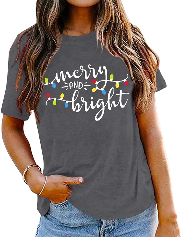 Aluvee Womens Christmas Shirt – Merry and Bright Christmas shirts for women