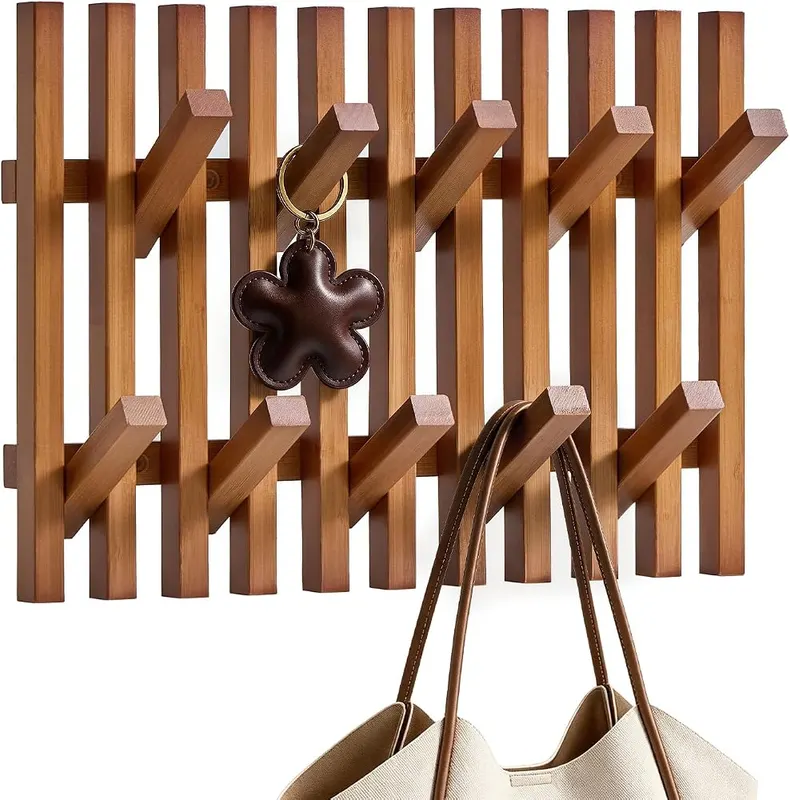 AMADA Bamboo Coat Rack Wall Mount in Brown
