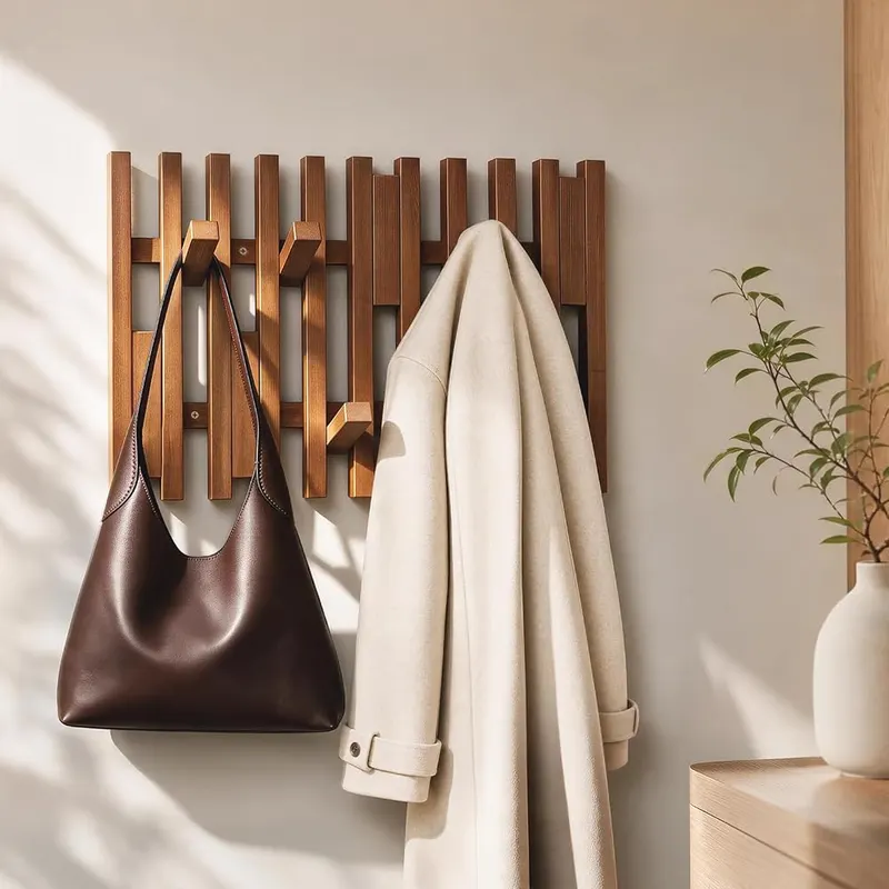 AMADA Bamboo Coat Rack Wall Mount – 10 Foldable Coat Hooks