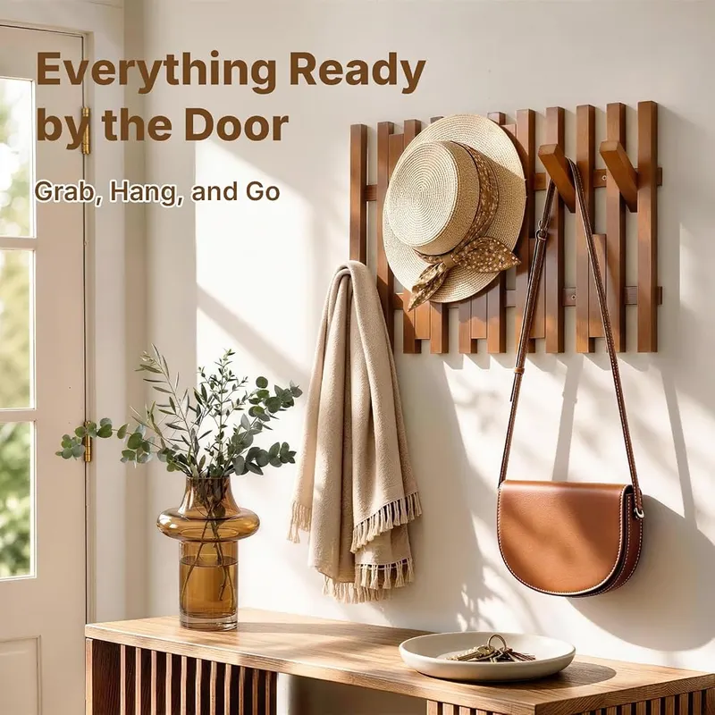 AMADA Bamboo Coat Rack Wall Mount – Versatile Wall Hook Rack