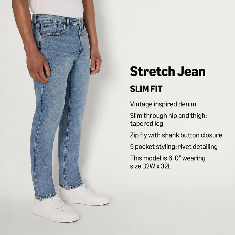 Amazon Essentials Men’s Slim-Fit Jeans 5-Pocket – DETAILS:Features a durable zip fly with shank button