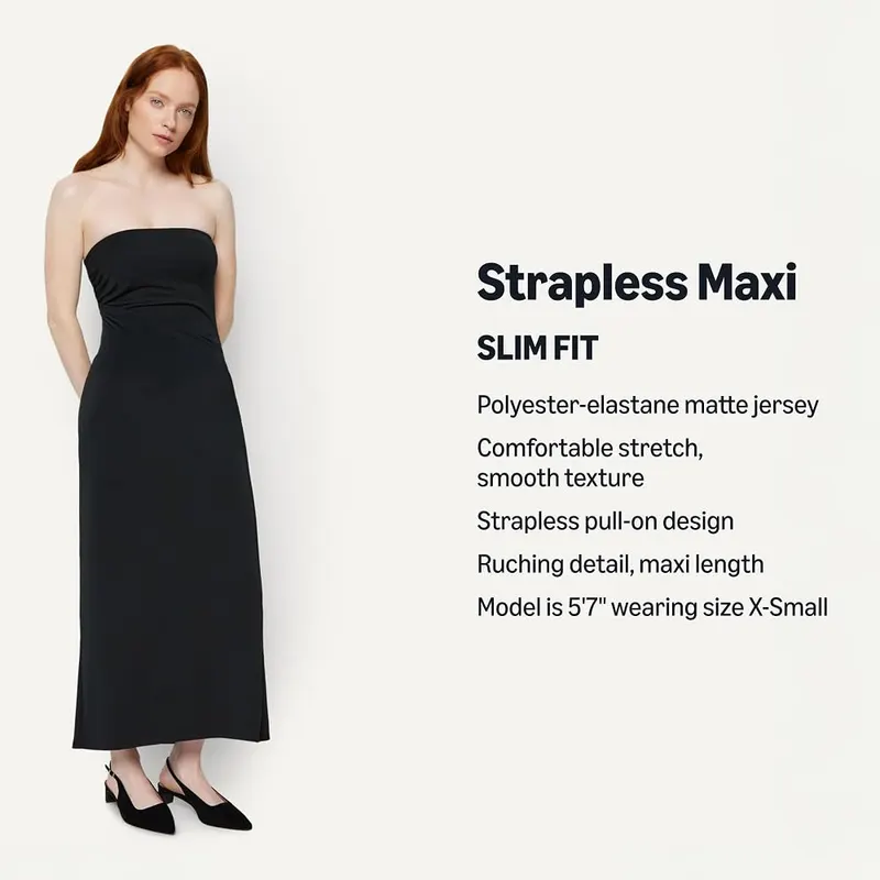 Amazon Essentials Women’s Slim-Fit Matte Jersey Strapless Maxi Black – Matte Jersey