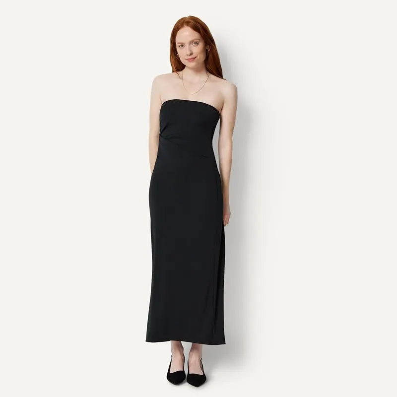 Amazon Essentials Women’s Slim-Fit Matte Jersey Strapless Maxi Black – Details