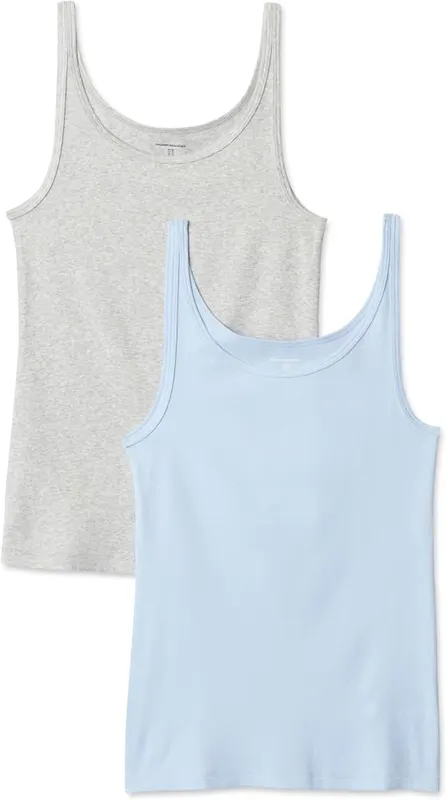 Amazon Essentials Women’s Slim-Fit Thin Strap Tank Top Large in Light Blue/Light Grey Heather