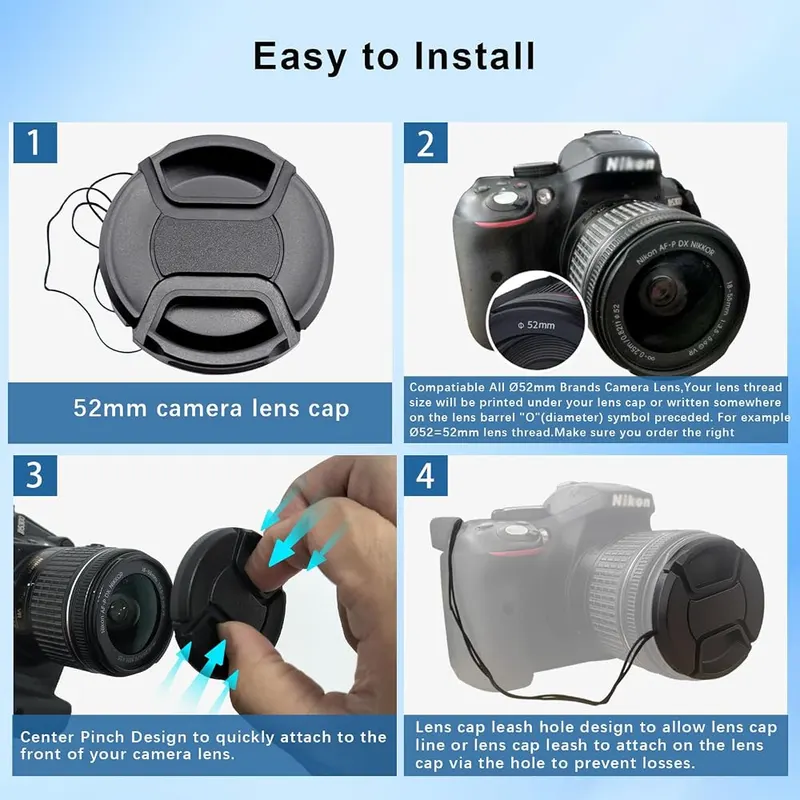 AMOPOFO 52mm Camera Lens Cap Compatible – Suitable 3