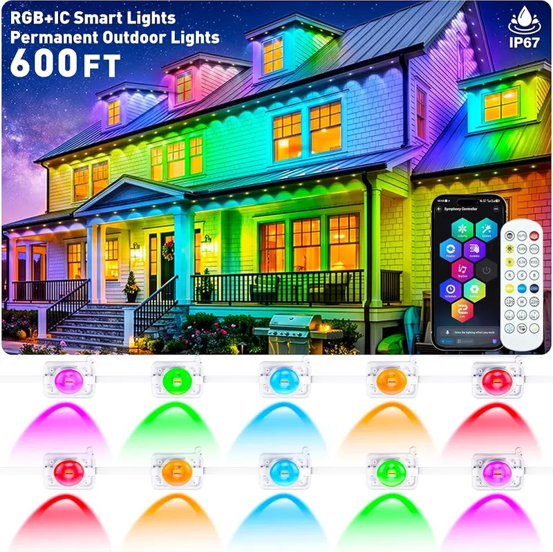 AMURTH 600FT Permanent Outdoor Lights RGB+IC Lights in RGB+IC