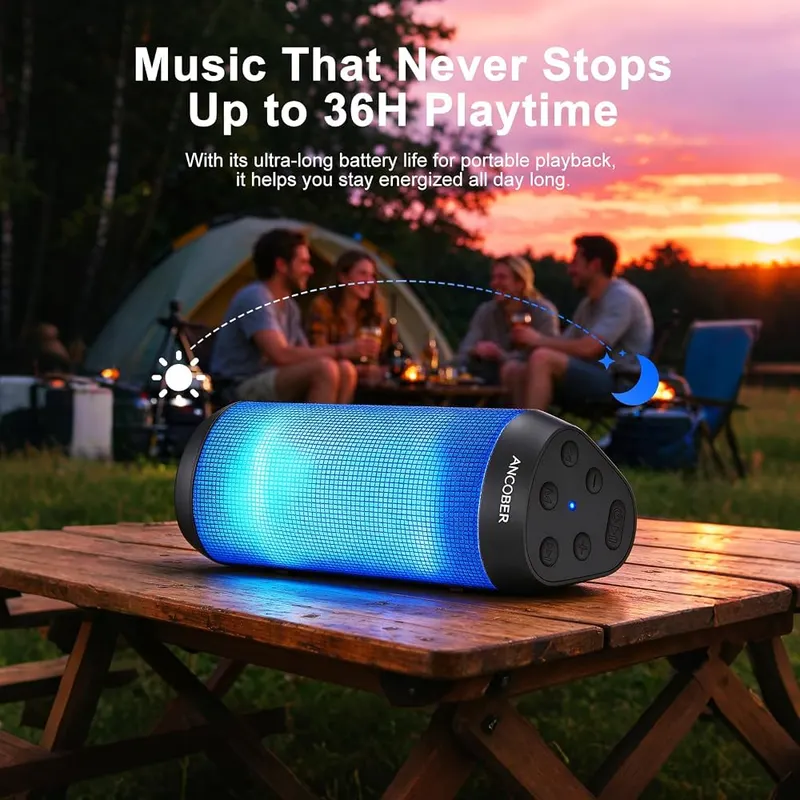 ANCOBER Portable Bluetooth Speaker – Dynamic LED lights