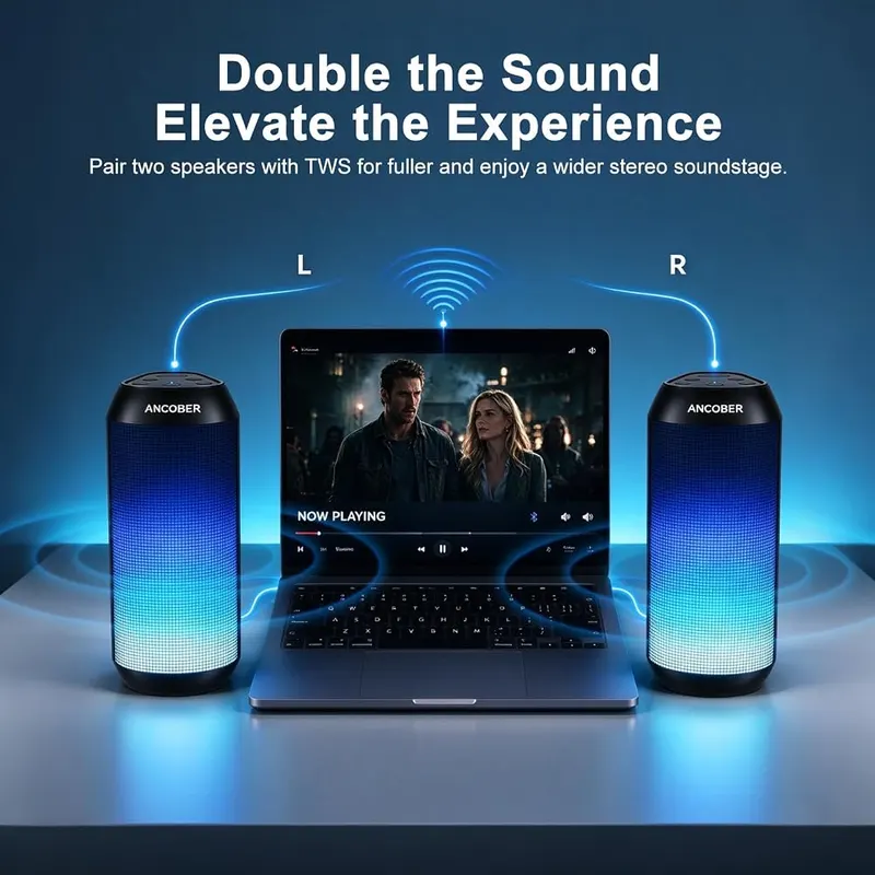 ANCOBER Portable Bluetooth Speaker – Built-in microphone for calls