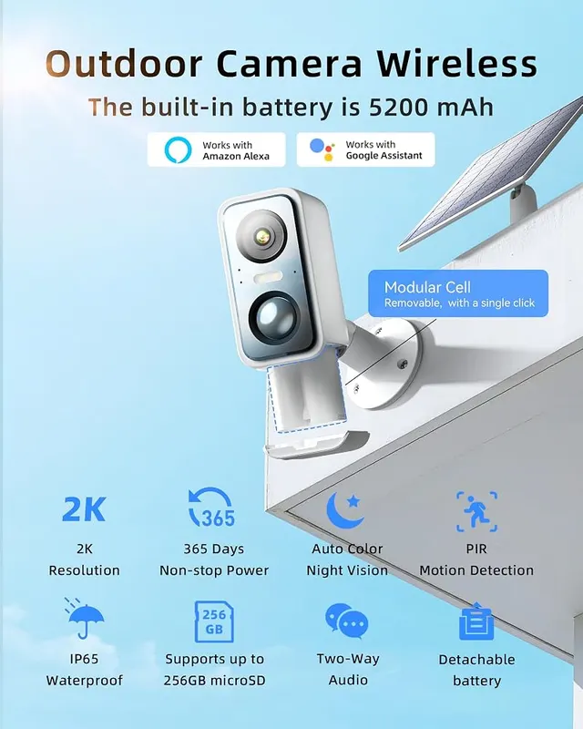 Andyssey 3MP Security Camera Wireless Outdoor – Solar and battery powered camera