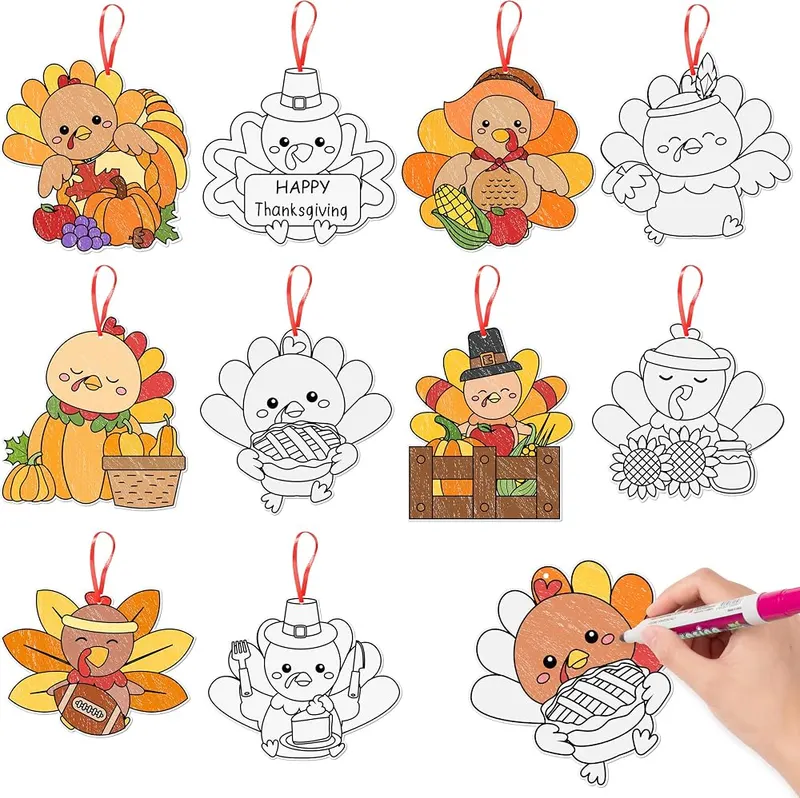 ANGOLIO Thanksgiving Coloring Turkey Crafts in Black,white