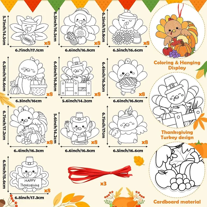 ANGOLIO Thanksgiving Coloring Turkey Crafts – 83 PCS Thanksgiving Coloring Turkey DIY Craft Kits