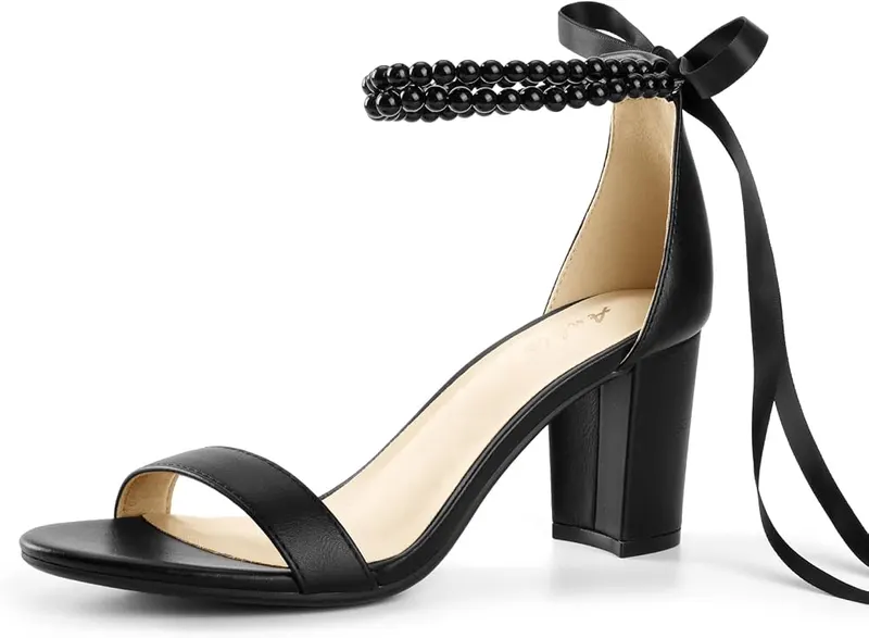Ankis Black Heels Wedding Shoes Black Pearl in Black Pearl