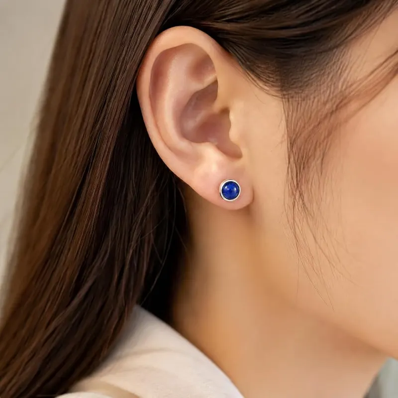 ANNIE WU Lapis Lazuli Stud Earrings – Hypoallergenic 925 sterling silver posts