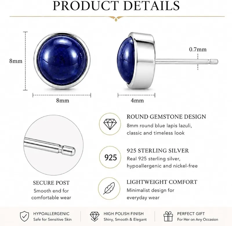ANNIE WU Lapis Lazuli Stud Earrings – Sleek minimalist daily design