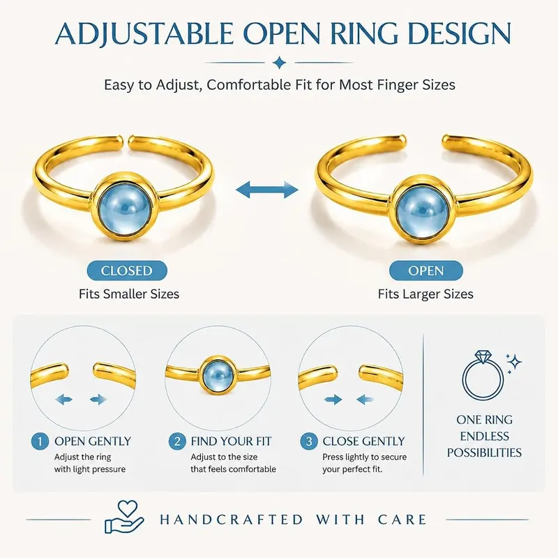 ANNIE WU Natural Aquamarine Ring Gold – Bright 18K white gold plating
