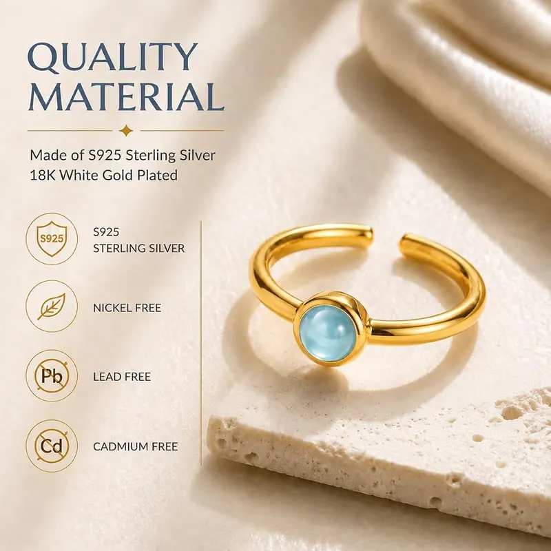 ANNIE WU Natural Aquamarine Ring Gold – Ready for gifting on birthdays