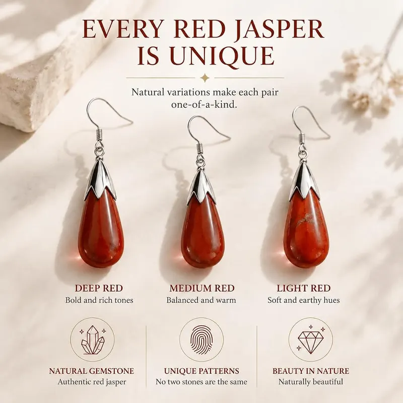 ANNIE WU Natural Red Stone Earrings – Handmade polished stone finish