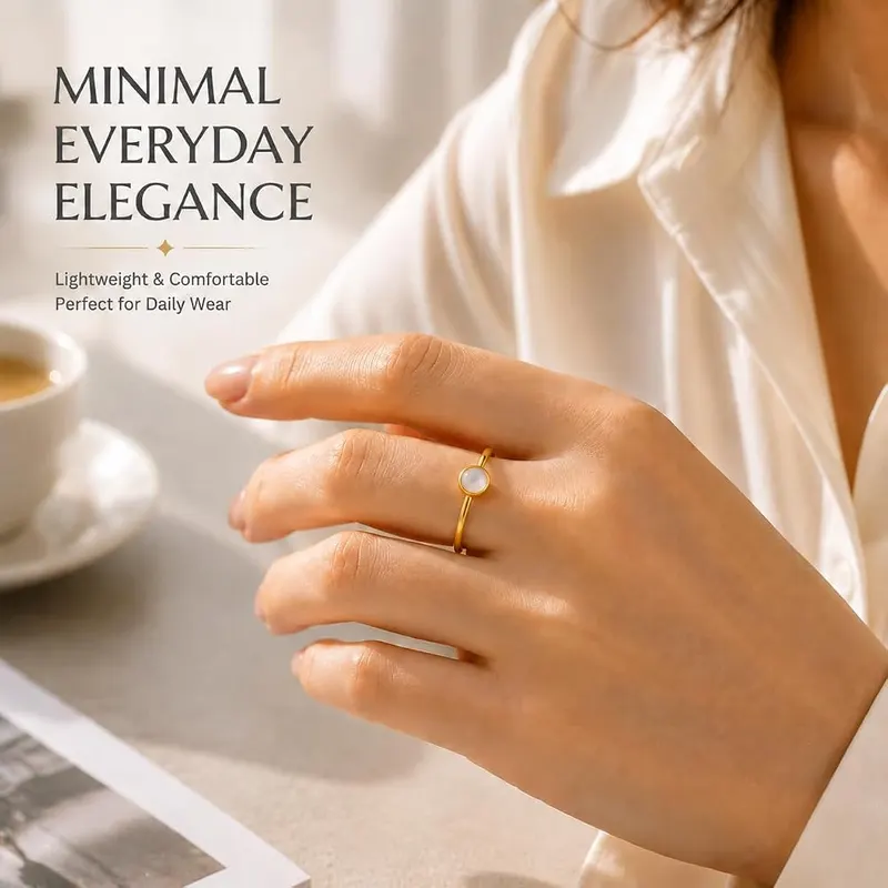 ANNIE WU Natural White Agate Ring Gold – Genuine white agate gemstone